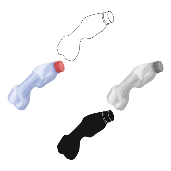 Gekreukt plastic fles icoon in Cartoon, zwarte stijl geïsoleerd op witte achtergrond. Prullenbak en vuilnis symbool voorraad vector illustratie. — Stockvector