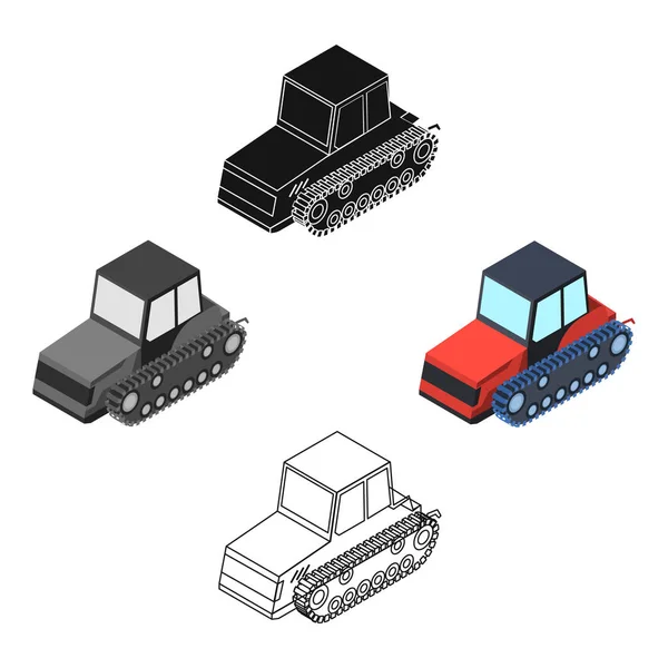 Ícone de trator rastreado em desenhos animados, estilo preto isolado no fundo branco. Ilustração do vetor do estoque do símbolo do transporte . — Vetor de Stock