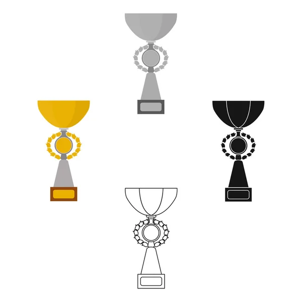 Icône de tasse en or en dessin animé, style noir isolé sur fond blanc. Vainqueur tasse symbole stock vecteur illustration . — Image vectorielle