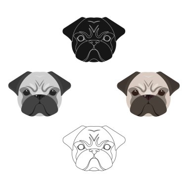Bir köpek doğurmak, bir pug. Pug s namlu tek simge çizgi film, siyah stil vektör simge stok illüstrasyon.