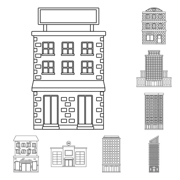 Diseño vectorial de la arquitectura y signo exterior. Colección de arquitectura e icono vectorial de la ciudad para stock . — Vector de stock