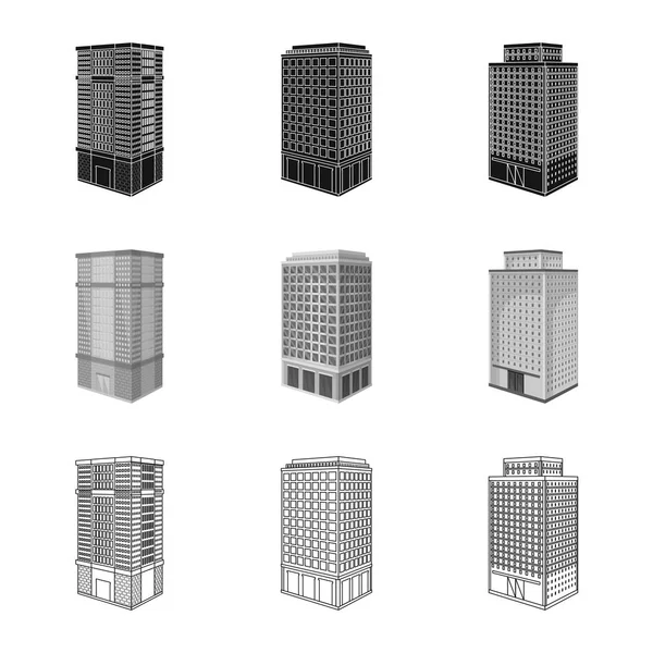 Progettazione vettoriale di costruzione e logo dell'edificio. Set di icone vettoriali di costruzione e proprietà per magazzino . — Vettoriale Stock