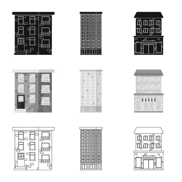 Vektor-Illustration des kommunalen und Zentrum-Symbols. Set von kommunalen und nachlassbezogenen Vektor-Illustrationen. — Stockvektor