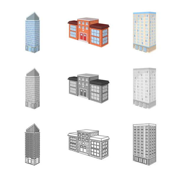 Oggetto isolato di costruzione e logo dell'edificio. Serie di costruzione e stock immobiliare illustrazione vettoriale . — Vettoriale Stock