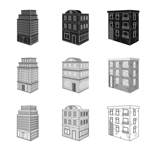 Illustrazione vettoriale della costruzione e simbolo dell'edificio. Raccolta di icone vettoriali di costruzione e proprietà per magazzino . — Vettoriale Stock