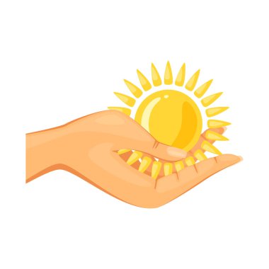 Güneş ışığı ve el logosu izole nesne. Stok için güneş ışığı ve yaz vektör simgesi koleksiyonu.