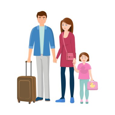 Anne ve baba simgesinin vektör Illustration. Anne ve bavul stok vektör çizim seti.