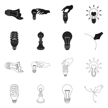 Ampul ve ecolam işareti izole nesne. Stok için ampul ve modern vektör simgesi seti.