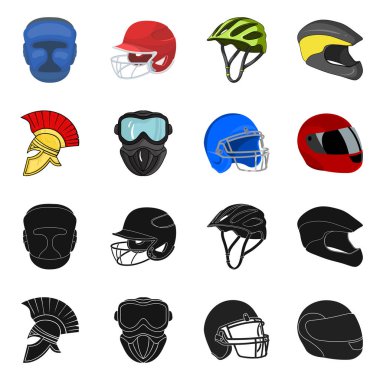 Kask ve spor simgesiizole nesne. Kask ve moto stok vektör illüstrasyon seti.
