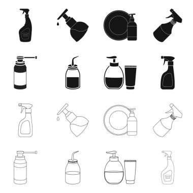 Püskürtücü ve sıvı simge vektör tasarımı. Püskürtücü ve pestisit stok vektör çizim koleksiyonu.