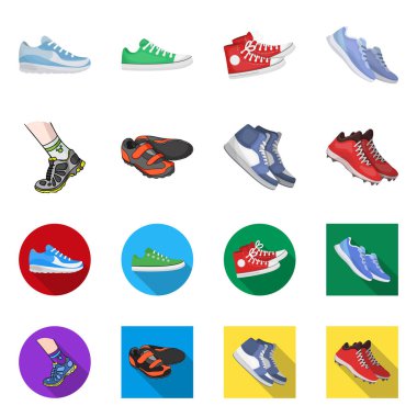 Ayakkabı ve spor işareti vektör illüstrasyon. Web için ayakkabı ve fitness stok sembolü seti.