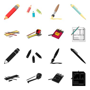 Kalem ve keskinleştirme logosu izole nesne. Kalem ve renk stok vektör illüstrasyon seti.