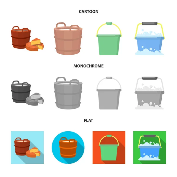 水桶和水徽标的矢量设计。存储的存储桶和完整矢量图标的集合. — 图库矢量图片
