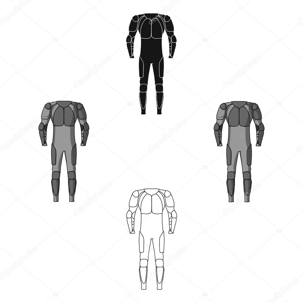 Outfitting for cyclists. Full body protection against falls.Cyclist outfit single icon in cartoon,black style vector symbol stock illustration.