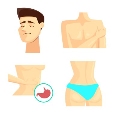 Ağrı ve hastalık işareti vektör Illustration. Hisse senedi için ağrı ve yaralanma vektör simge kümesi.