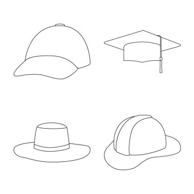 Şapkalar ve napper simgesi yalıtılmış nesne. Hisse senedi için başlıklar ve kask vektör simge topluluğu.