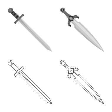 Oyun ve zırh logo vektör tasarımı. Web için oyun ve bıçak hisse senedi simgesi kümesi.