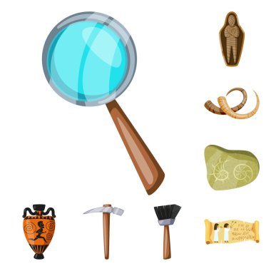 Arkeoloji ve tarihsel işaret vektör tasarımı. Arkeoloji ve kazı stok vektör illüstrasyon koleksiyonu.