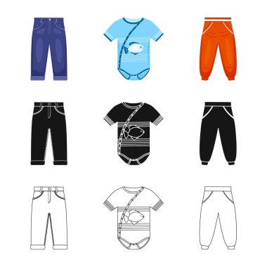 Moda ve giysi simge vektör tasarımı. Hisse senedi için moda ve pamuk vektör simge kümesi.