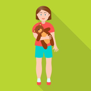 Kız ve çocuk simgesinin izole nesne. Kız ve oyuncak stok vektör çizim seti.