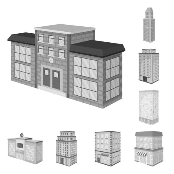 Vektorillustration der Realität und des modernen Symbols. Set von Immobilien- und Gebäudeaktienvektorillustration. — Stockvektor