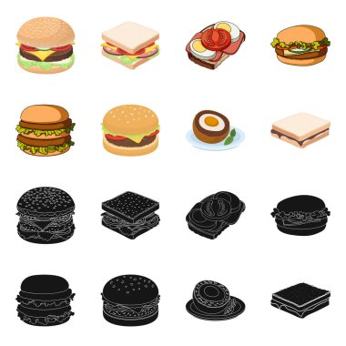 Sandviç ve şal logo vektör Illustration. Sandviç kümesi ve hisse senedi için öğle yemeği vektör simgesi.