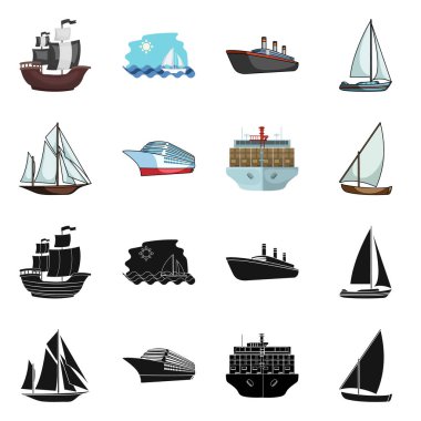 Yat ve gemi logosu izole nesne. Yat ve Cruise stok vektör çizim seti.