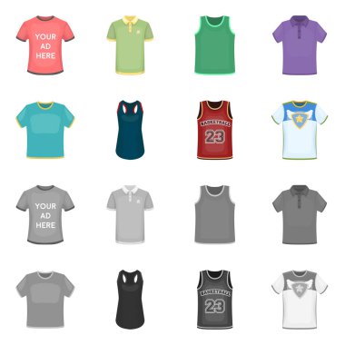 Giysi ve logo giymek vektör Illustration. Web için giysi ve kısa stok sembolü koleksiyonu.