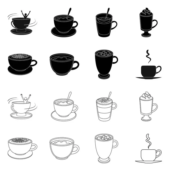Vector illustration of cup and coffe symbol. Set of cup and top  vector icon for stock. — Stock Vector