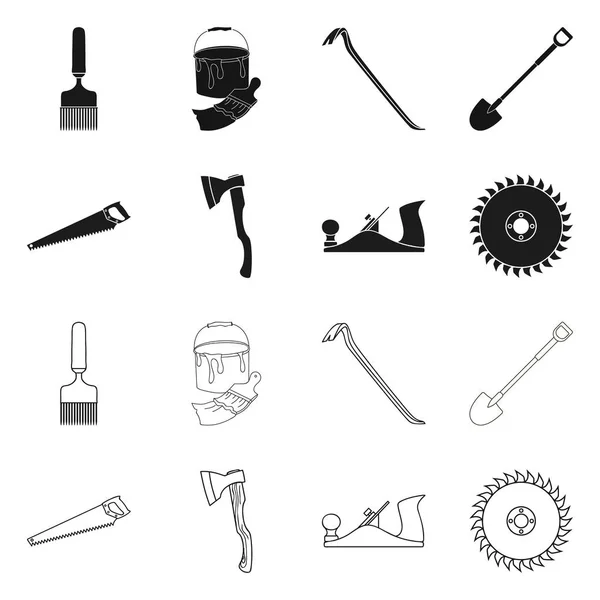 Ilustração vetorial de ferramenta e logotipo de construção. Coleção de ferramenta e ícone de vetor de carpintaria para estoque . —  Vetores de Stock