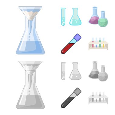 Şişesi ve laboratuvar simgesi yalıtılmış nesne. Şişesi ve ekipman vektör simgesini hissenin topluluğu.