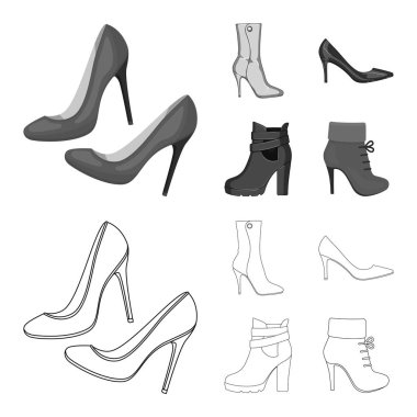 Vektör Illustration topuk ve yüksek işareti. Stok için topuk ve Stiletto vektör simgesi koleksiyonu.