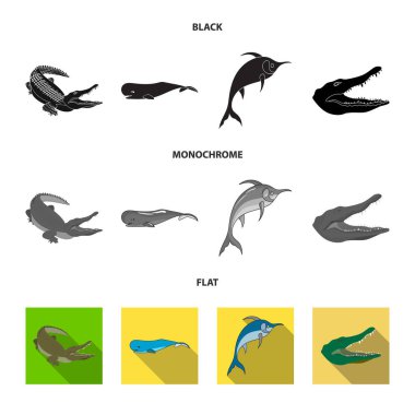Deniz ve okyanus tabelası vektör Illustration. Deniz ve sürüngenler stok vektör illüstrasyon koleksiyonu.