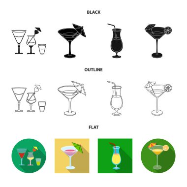 Kokteyl ve menü işareti izole nesne. Kokteyl ve Margarita stok vektör çizim seti.