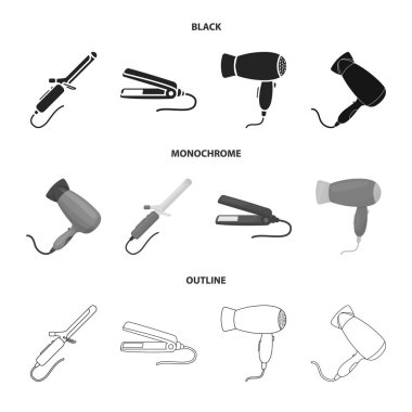 Saç ve saç kurutma makinesi simgesinin vektör Illustration. Web için saç ve düzleştirici stok sembolü koleksiyonu.