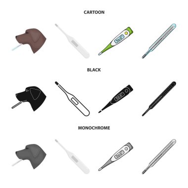 Termometre ve ısı simgesinin izole nesne. Stok için termometre ve meteoroloji vektör simgesi koleksiyonu.