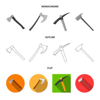 Vektör tasarım balta ve çekiç simgesi. Web için balta ve doğrama stok sembolü seti.