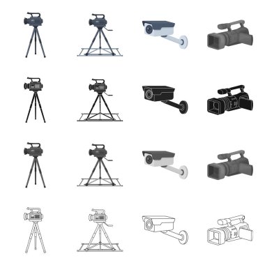 Kamera ve fotoğraf makinesi logosu yalıtılmış nesne. Stok için kamera ve Pano vektör simgesi seti.