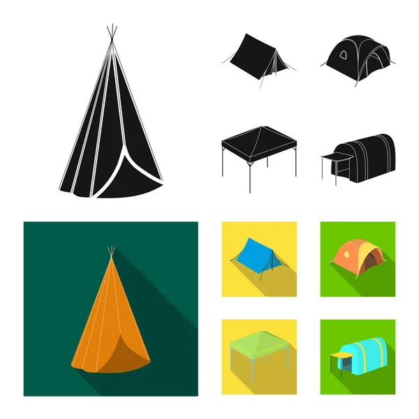 Conception vectorielle de tente et icône de camp. Collection de tente et de stock forestier symbole pour le web . — Image vectorielle