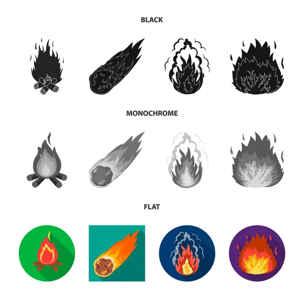 벡터의 디자인 하 고 불꽃 기호. 화재와 불덩어리 주식 벡터 일러스트 레이 션의 설정. — 스톡 벡터