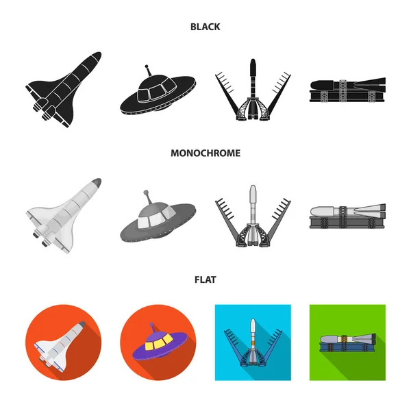우주선과 선박 로고의 벡터 그림입니다. 주식에 대한 우주선 및 역 벡터 아이콘의 집합. — 스톡 벡터