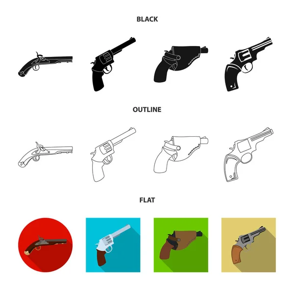 Projeto vetorial de revólver e símbolo de pistola. Coleção de revólver e ícone de vetor de gatilho para estoque . — Vetor de Stock