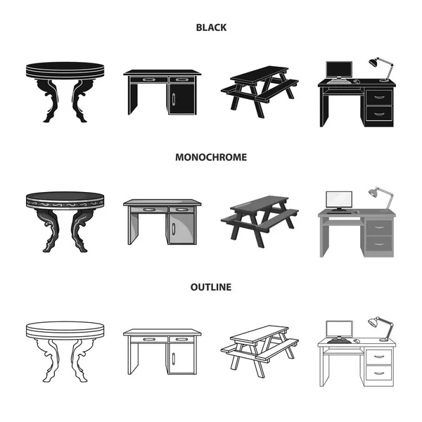 Ізольований об'єкт столу та дерев'яної піктограми. Набір таблиці та столу Векторні ілюстрації . — стоковий вектор