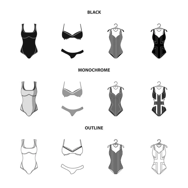 Diseño vectorial de bikini y cartel de moda. Conjunto de bikini y traje de baño símbolo de stock para web . — Vector de stock