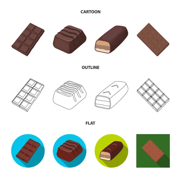 Diseño vectorial del logotipo de chocolate y sabor. Conjunto de ilustración de vectores de existencias de chocolate y trozos . — Vector de stock