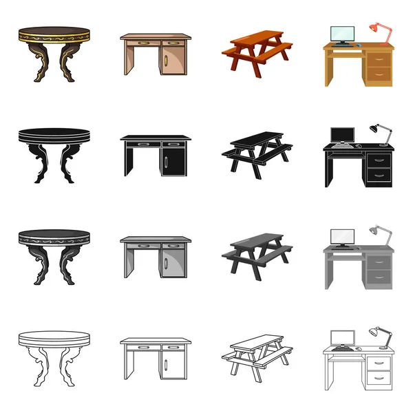 Isolerat objekt av bord och trä ikon. Samling av bord och skriv bord vektor ikonen för lager. — Stock vektor