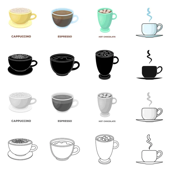Векторная иллюстрация символа чашки и кофе. Набор векторных иллюстраций чашки и верхней части . — стоковый вектор