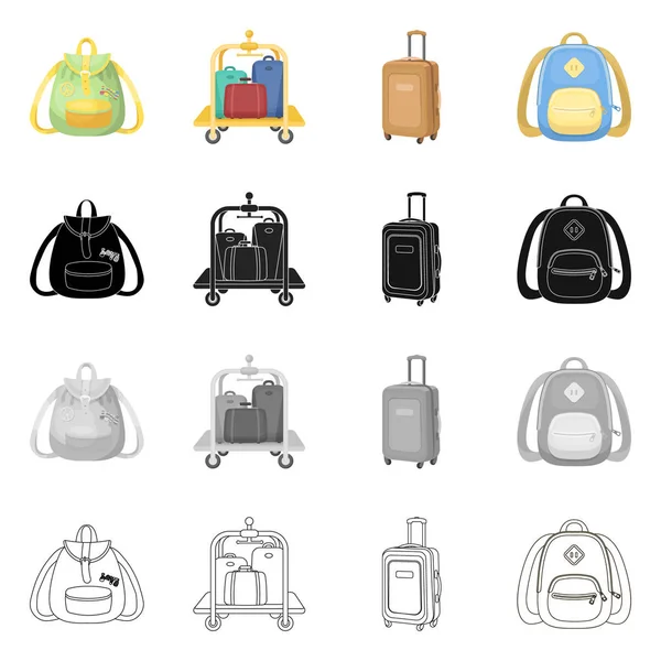 Vektor-Illustration von Rucksack und Tasche-Symbol. Sammlung von Rucksäcken und Schulmaterialien. — Stockvektor