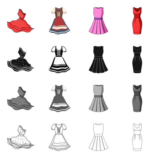 Ilustración vectorial del vestido y el símbolo de la ropa. Conjunto de vestido y el símbolo de stock de noche para la web . — Vector de stock