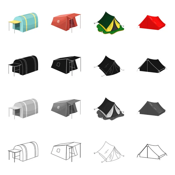 Objeto isolado de ícone de tenda e acampamento. Coleção de tenda e ícone de vetor de floresta para estoque . — Vetor de Stock